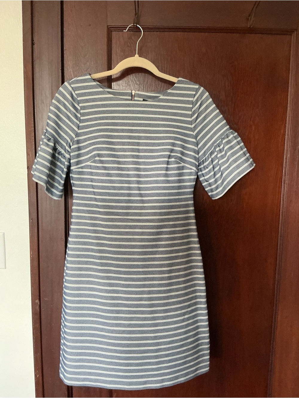 Ivanka Trump Blue & White Striped Short-Sleeve Shift Dress